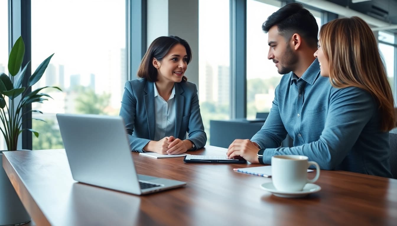Headhunter Schweiz führt ein Gespräch in einem modernen Büro über Rekrutierungsstrategien.