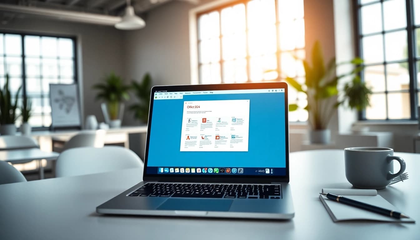 Installieren Sie Microsoft Office 2024 Mac Lizenzschlüssel auf einem modernen Arbeitsplatz.