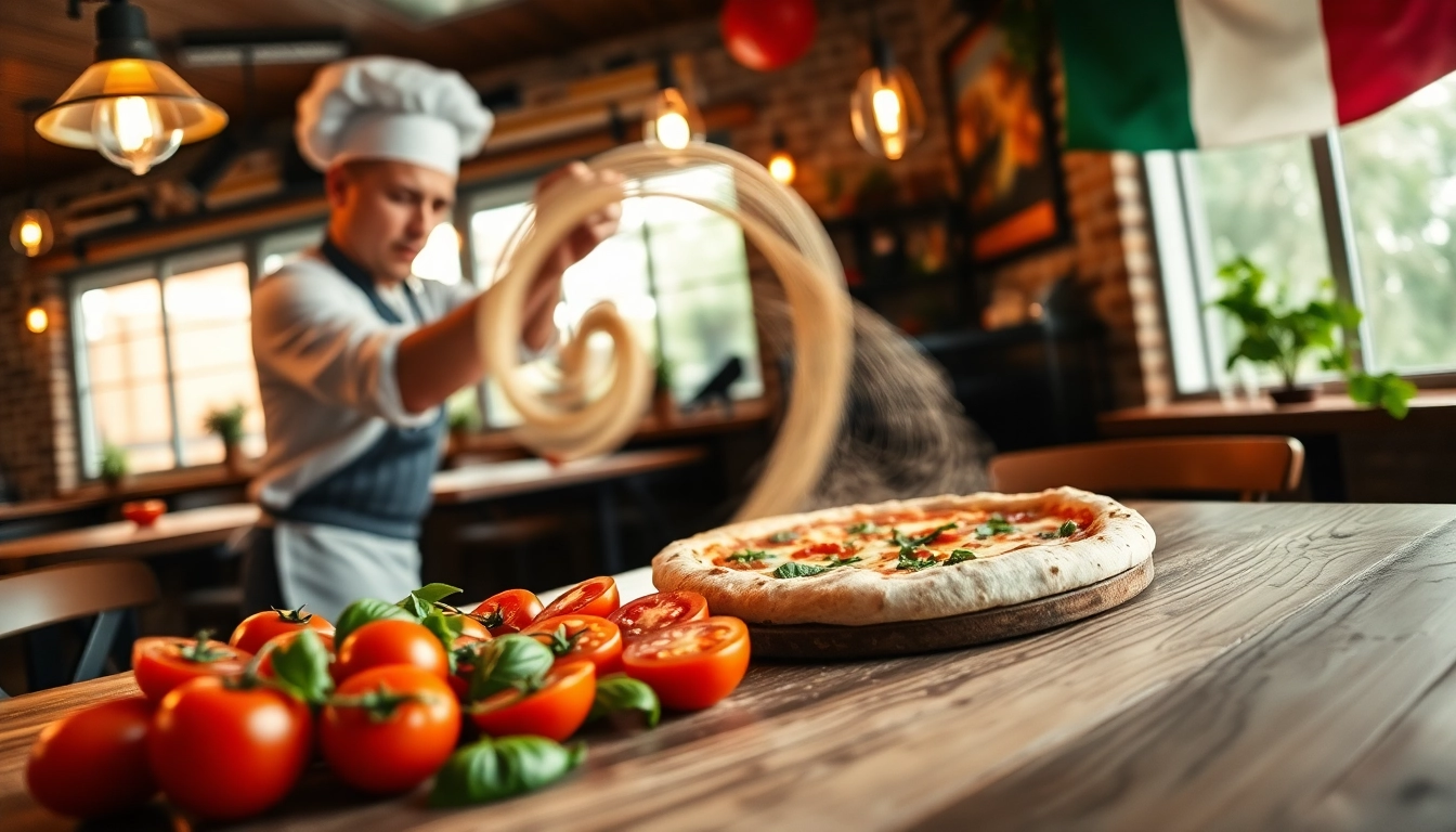 Beste Pizzeria ambiance with a chef crafting fresh pizza dough.