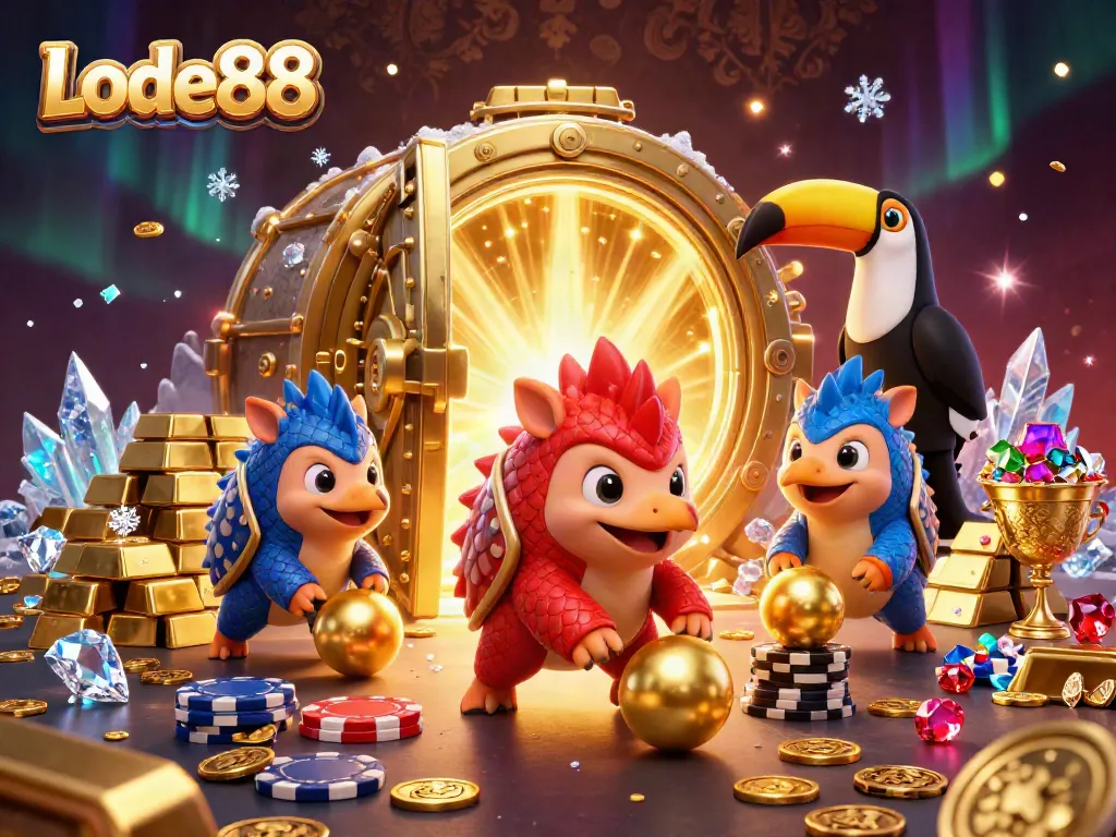 Lode88 pangolins celebrate wins with poker chips, showcasing vibrant casino action.