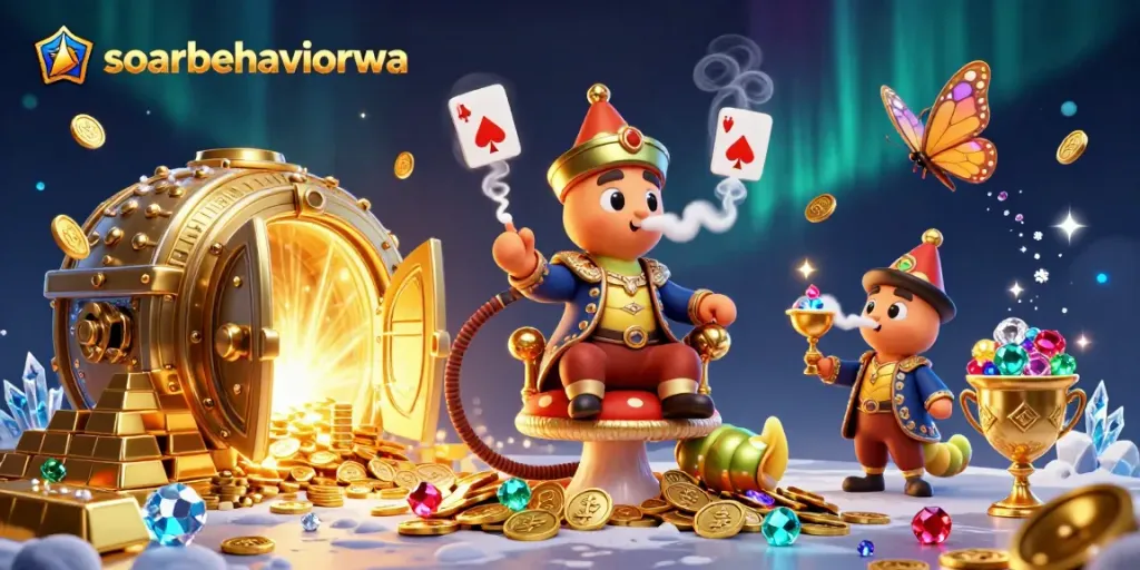Experience excitement with soarbehaviorwa in a vibrant casino-themed illustration featuring a smoking caterpillar.
