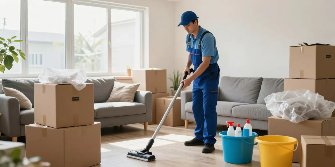 Umzugsreinigungen Bern - Professional cleaner meticulously preparing a home for a move-out, showcasing an organized living space.
