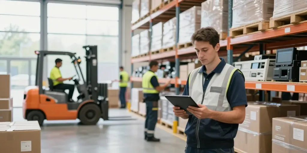 Effiziente Lagerlogistik in Stuttgart mit professionellem Team in modernem Lager.