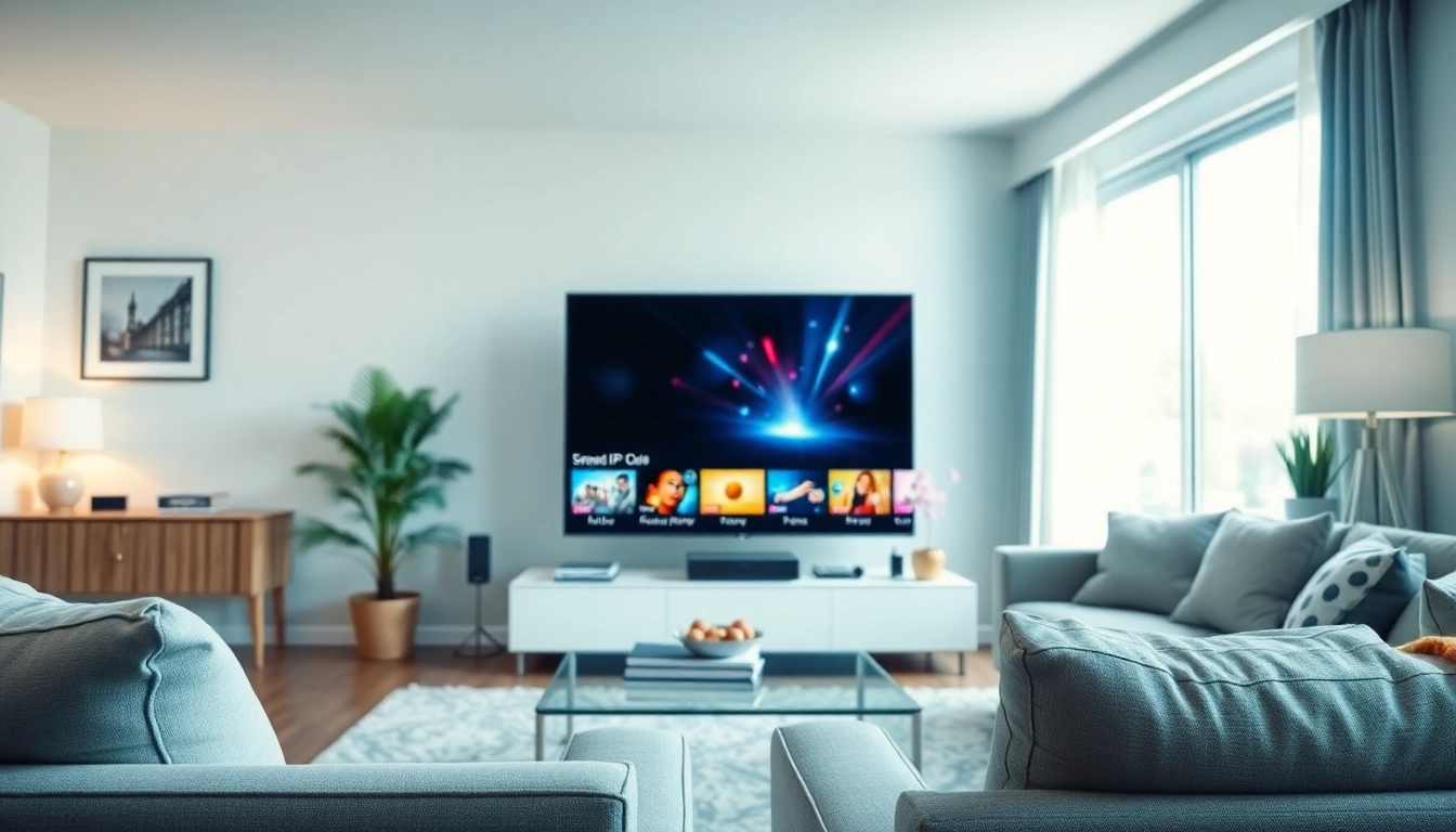 Erleben Sie IPTV Streaming Dienstleistung in modernem Wohnraum mit stilvollem Smart TV.