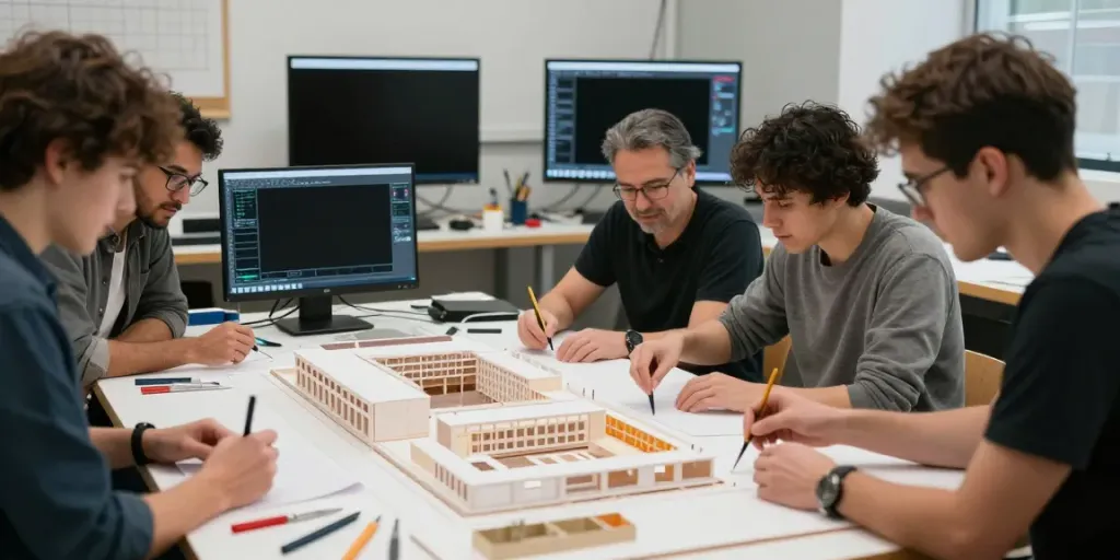 Architekturmodellbau Niederlande in einem dynamischen Workshop mit Bauarbeiten.